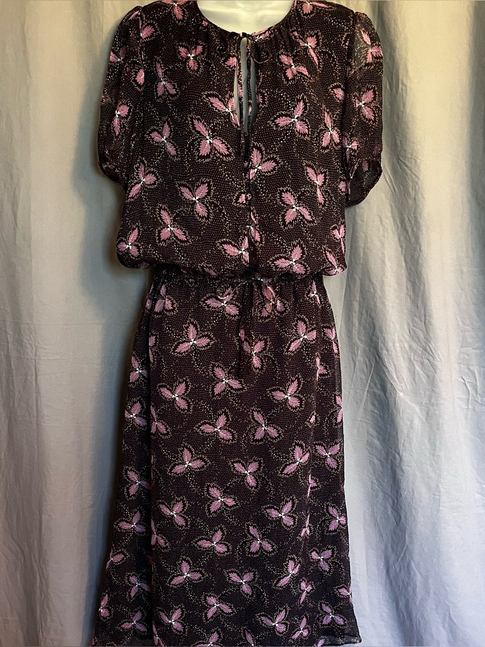 Stevie May Unleashed Black Plum Botanical Print Sheer Maxi Dress Size Medium